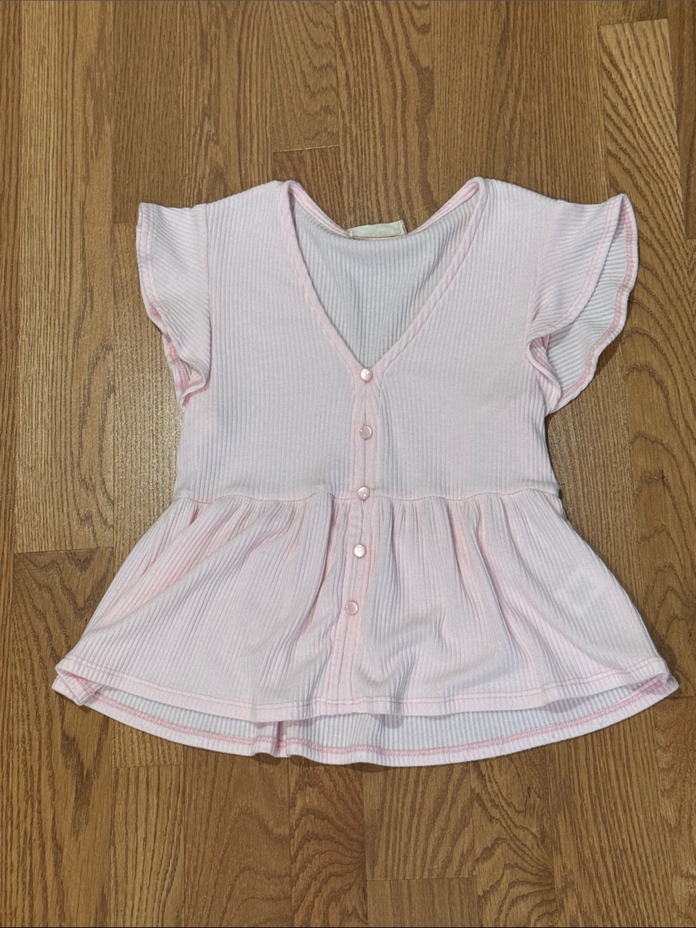 Altar'd State Light Pink Ribbed Flutter Sleeve Button-Up Top